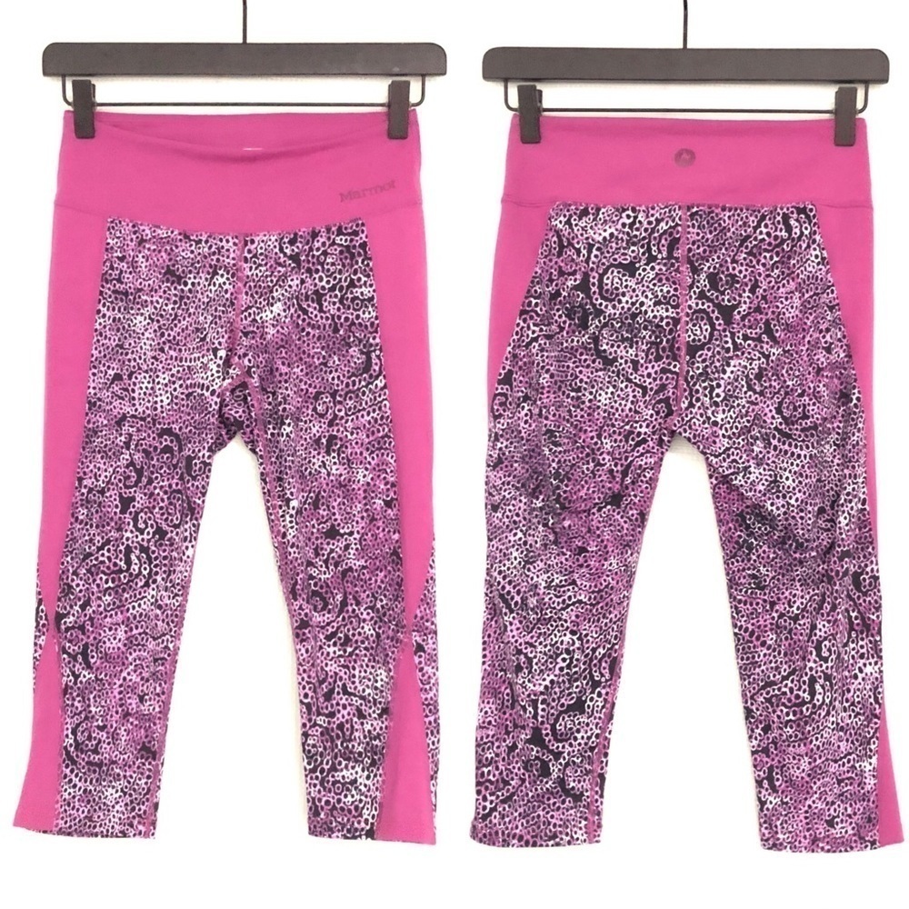 Marmot Magenta Purple & Black Print Crop Leggings Capri EUC Women's XS